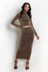 Embellished Mock Neck Crop Top And Midi Skirt