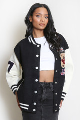 Bear Motif Varsity Jacket