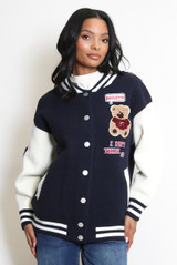 Bear Motif Varsity Jacket