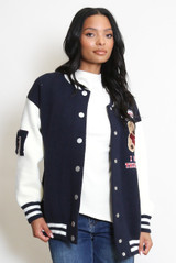 Bear Motif Varsity Jacket