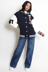 Bear Motif Varsity Jacket