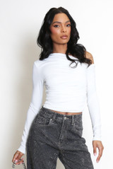 Long Sleeve Crop Top With Asymmetric Neckline 