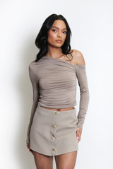 Long Sleeve Crop Top With Asymmetric Neckline 