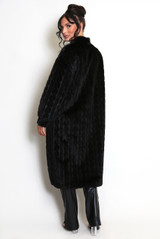 Cable Look Faux Fur Long Coat