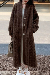 Cable Look Faux Fur Long Coat