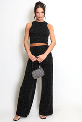 Embellished Sleeveless Crop Top & Trouser Co-Ord