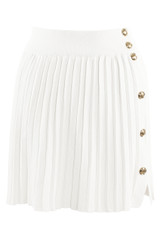 Pleated Fine Knit Mini Skirt With Buttons