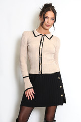 Pleated Fine Knit Mini Skirt With Buttons