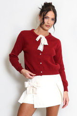 Lace Bow Fine Knit Cardigan