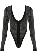 Embellished Plunge Thong Bodysuit