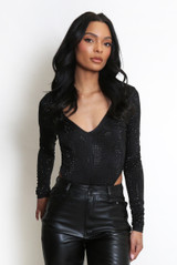 Embellished Plunge Thong Bodysuit