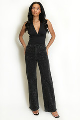 Full Diamante Embellished Wide Fit Jeans