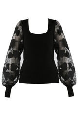 Ribbed Top With Heart Lace Sleeves