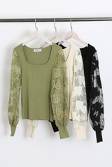 Ribbed Top With Heart Lace Sleeves
