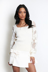 Ribbed Top With Heart Lace Sleeves