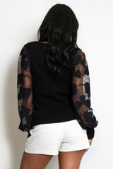 Ribbed Top With Heart Lace Sleeves