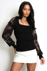 Ribbed Top With Heart Lace Sleeves