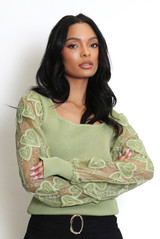 Ribbed Top With Heart Lace Sleeves