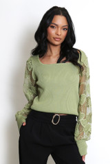 Ribbed Top With Heart Lace Sleeves