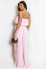 Pleated Bandeau Crop Top And Wide Leg Trouser Set
