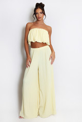 Pleated Bandeau Crop Top And Wide Leg Trouser Set