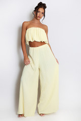 Pleated Bandeau Crop Top And Wide Leg Trouser Set