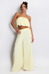 Pleated Bandeau Crop Top And Wide Leg Trouser Set