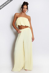 Pleated Bandeau Crop Top And Wide Leg Trouser Set