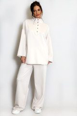 Oversized Button Neck Sweatshirt And Trouser Set