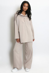 Oversized Button Neck Sweatshirt And Trouser Set