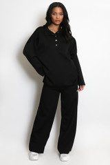 Oversized Button Neck Sweatshirt And Trouser Set