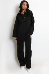 Oversized Button Neck Sweatshirt And Trouser Set