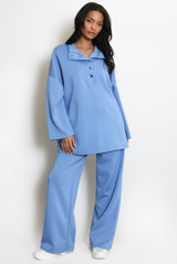 Oversized Button Neck Sweatshirt And Trouser Set