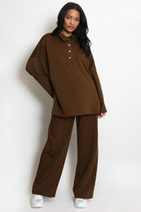 Oversized Button Neck Sweatshirt And Trouser Set