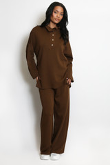 Oversized Button Neck Sweatshirt And Trouser Set