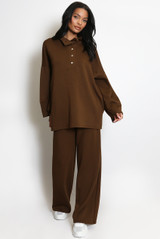 Oversized Button Neck Sweatshirt And Trouser Set