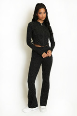 Embellished Fitted Zip Hoodie And Flare Trouser Set