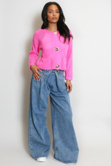 Denim Pleated Palazzo Fit Jeans