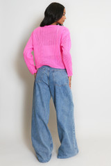 Denim Pleated Palazzo Fit Jeans