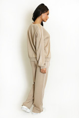 Contrast Piping Sweatshirt And Wide Leg Jogger Set