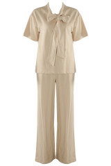 Casual Bow Neck Top And Trouser Set