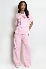 Casual Bow Neck Top And Trouser Set