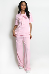 Casual Bow Neck Top And Trouser Set