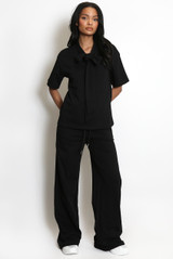 Casual Bow Neck Top And Trouser Set