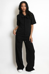 Casual Bow Neck Top And Trouser Set