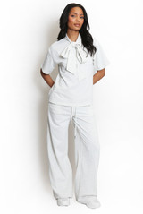 Casual Bow Neck Top And Trouser Set