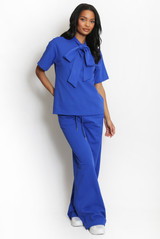 Casual Bow Neck Top And Trouser Set