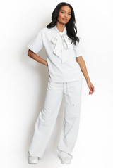 Casual Bow Neck Top And Trouser Set