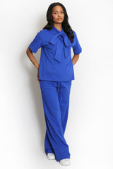 Casual Bow Neck Top And Trouser Set