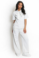 Casual Bow Neck Top And Trouser Set